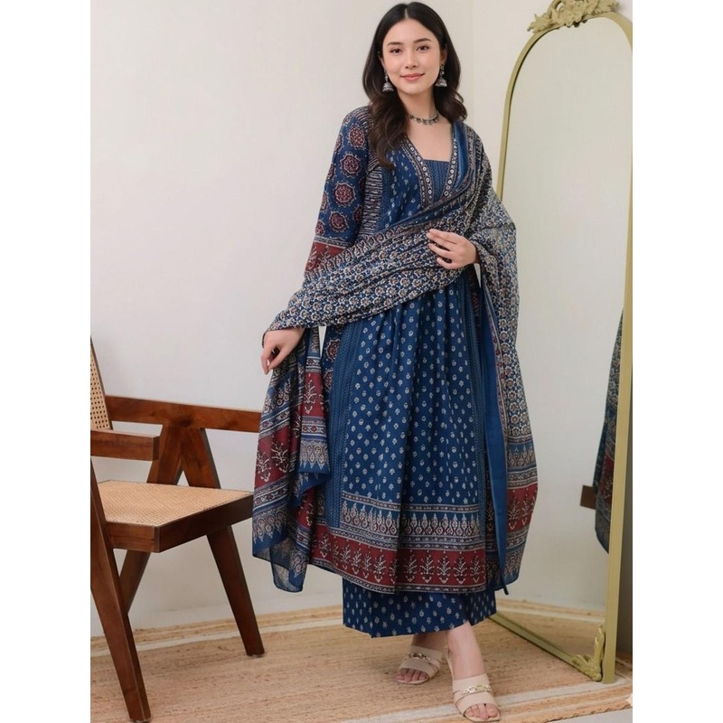 KALINI Women Ethnic Motifs Printed Panelled Kurta with Trousers & With Dupatta