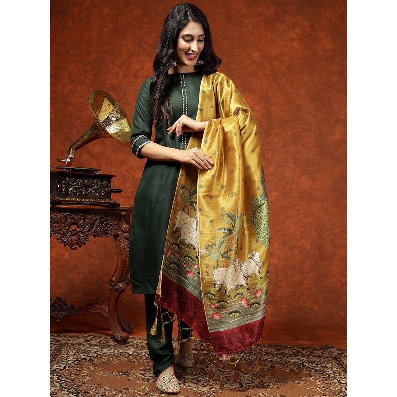 Kalini Women Straight Kurta Pant Set With Digital Print Dupatta