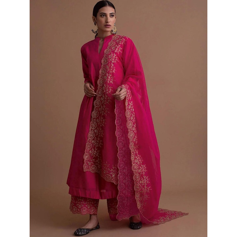 Kedar Fab Empire Mandarin Collar Anarkali Kurta With Palazzos And Dupatta