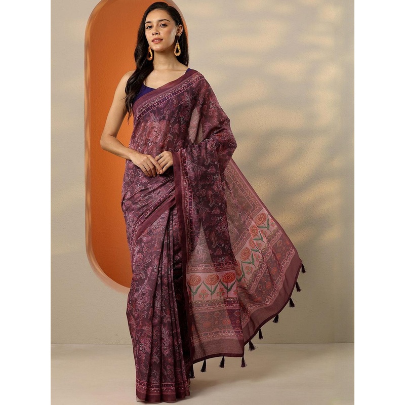 Libas Floral Printed Saree With Unstitched Blouse Piece