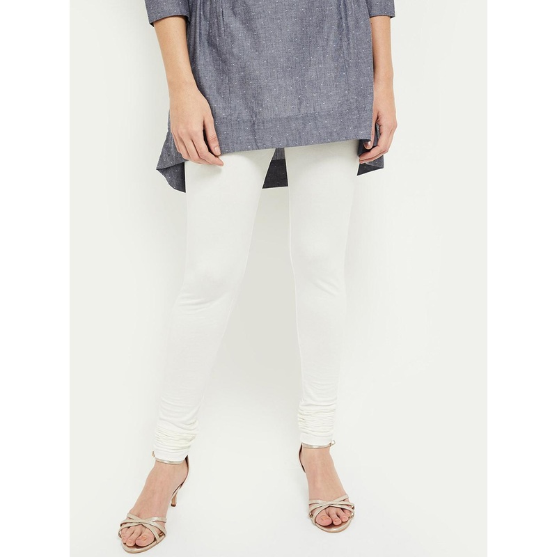 max Women Off-White Solid Leggings
