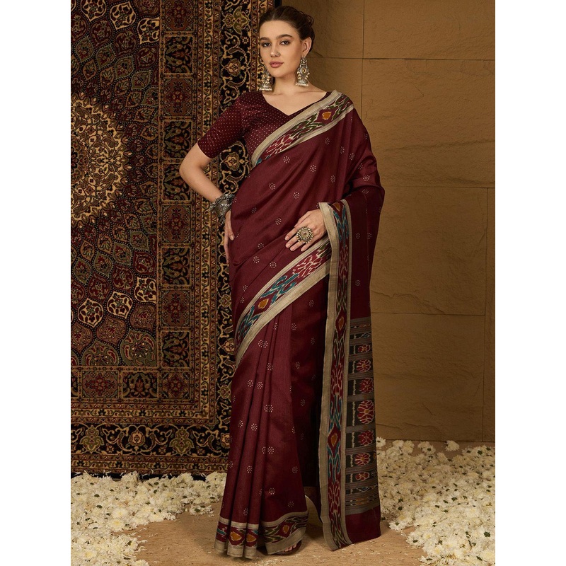 Mitera Ethnic Motifs Silk Blend Ikat Saree