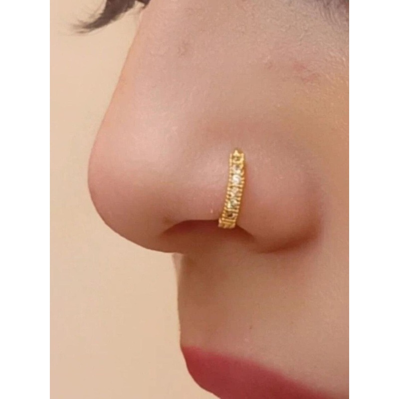 NIKYANKA Gold-Plated Artificial Stones Studded And Beaded Ring Nosepin