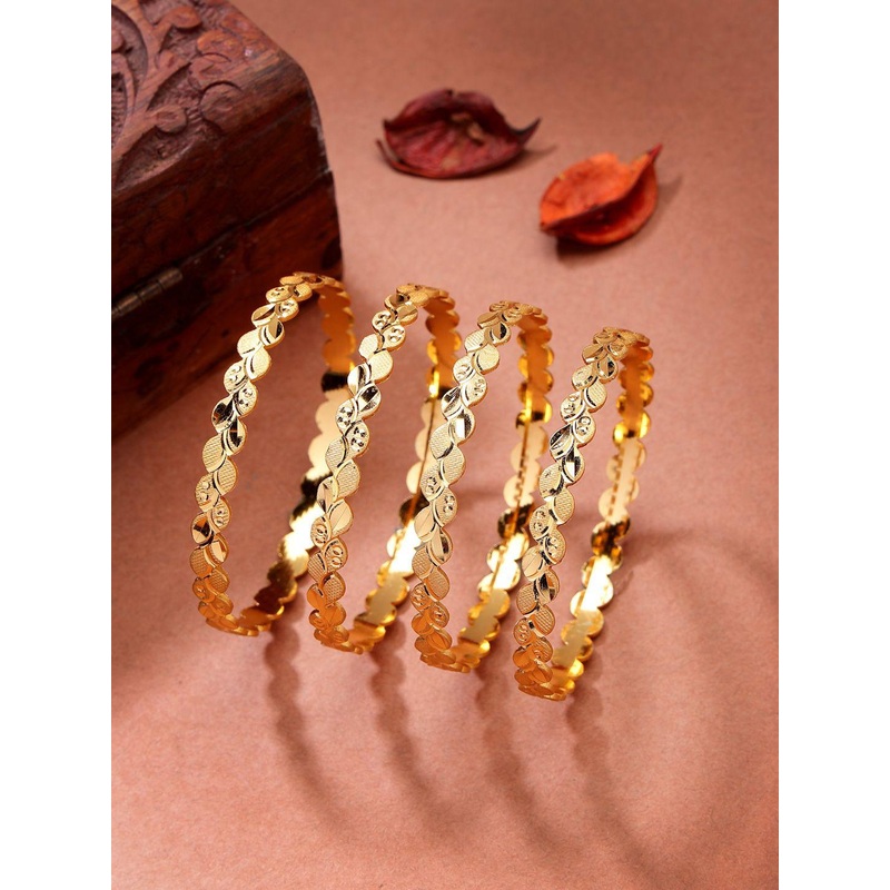 NVR Women Set of 4 Gold-Plated Leaf Shaped Traditional Bangles