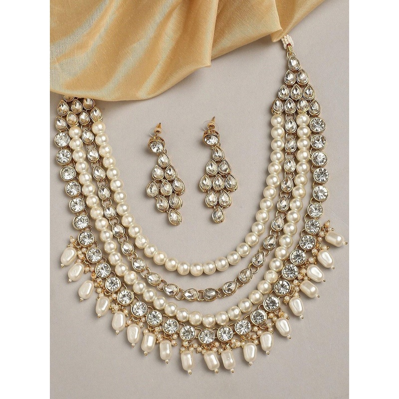 OOMPH Kundan Studded & Pearl Beaded Jadau Jewellery Set