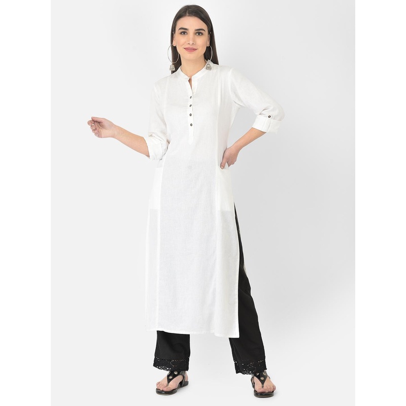Pistaa Women White Pure Cotton Straight Kurta