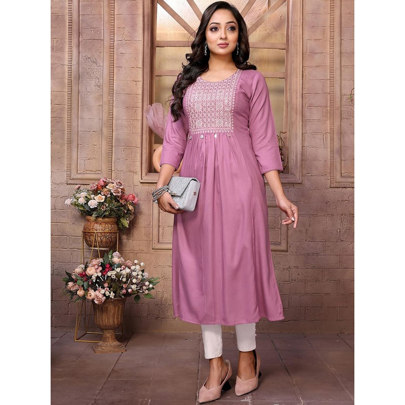 Rangita Floral Embroidered Yoke Design Thread Work A-Line Kurta