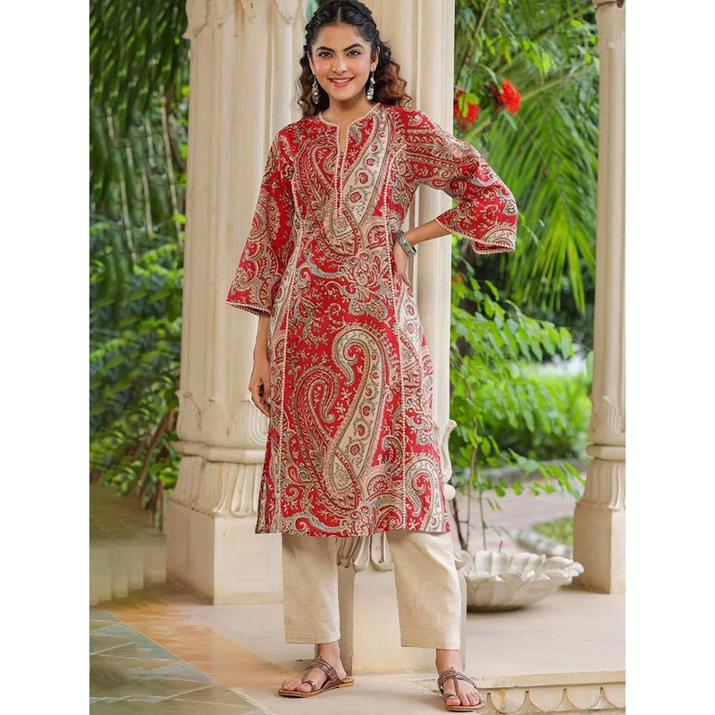 Royal Export Paisley Printed Notch Neck Straight Kurta