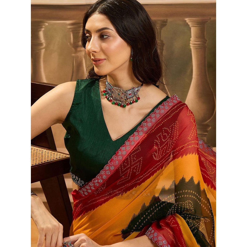 Sangria Bandhani Printed Saree With Blouse Piece
