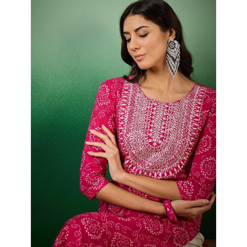Sangria Bandhani Printed Thread Work Cotton Straight Kurta