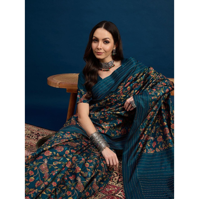 Sangria Ethnic Motifs Printed Saree With Unstitched Blouse Piece