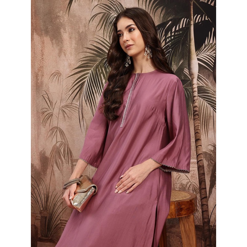 Sangria Women Thread Work and Sequin Detail Flared Sleeves Kurta