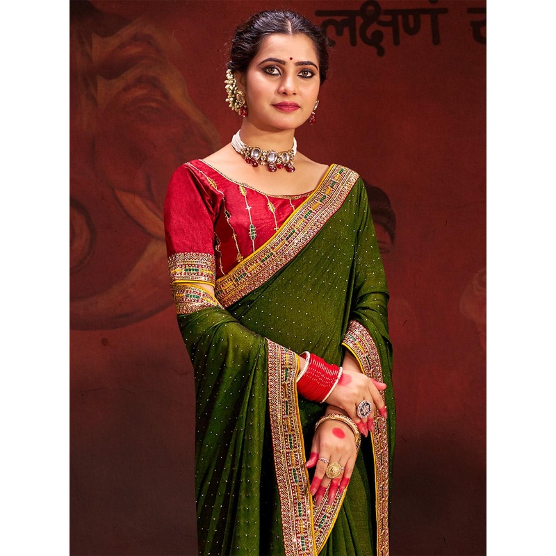 Saree mall Embellished Beads and Stones Silk Blend Sarees With Blouse Piece