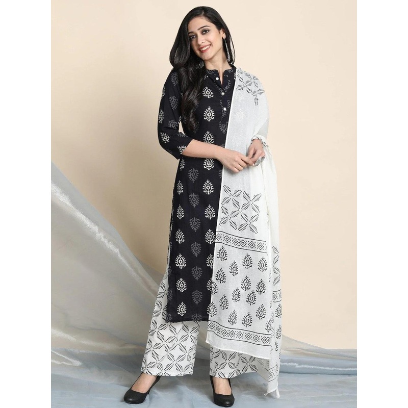 SZN Women Black Cotton Blend Kurta Sets