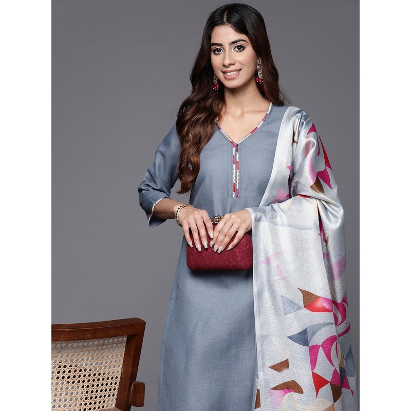 Varanga Thread work Kurta with Trouser and Printed Dupatta