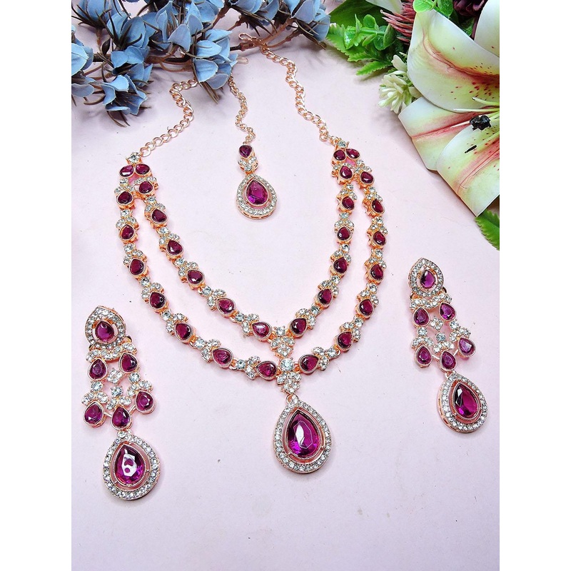 VATSALYA creation Rose Gold-Plated Artificial Stones Studded Jewellery Set