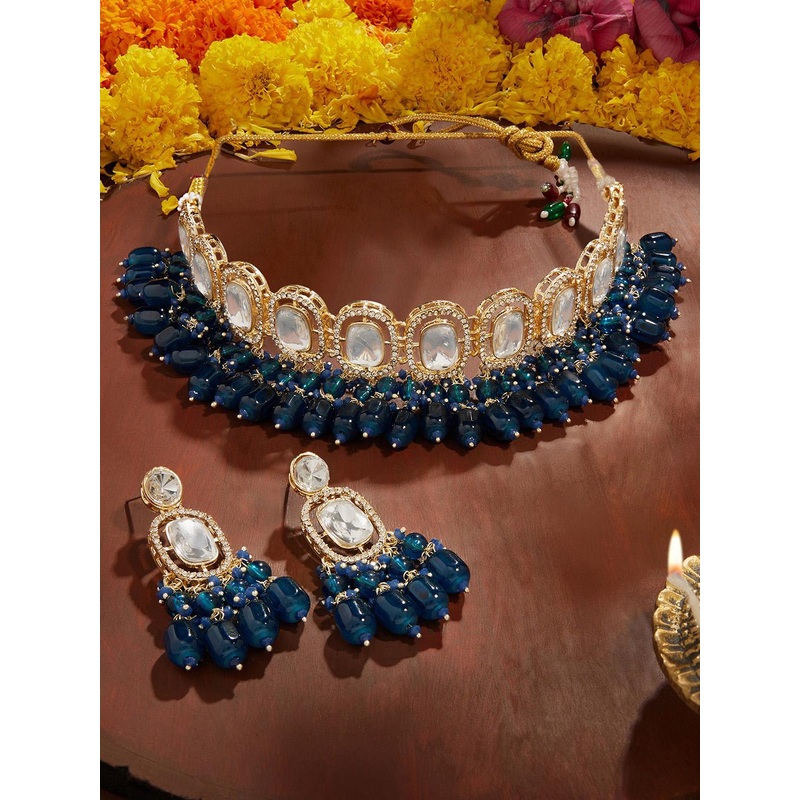 Zaveri Pearls Gold-Plated Stone-Studded & Beaded Jewellery Set