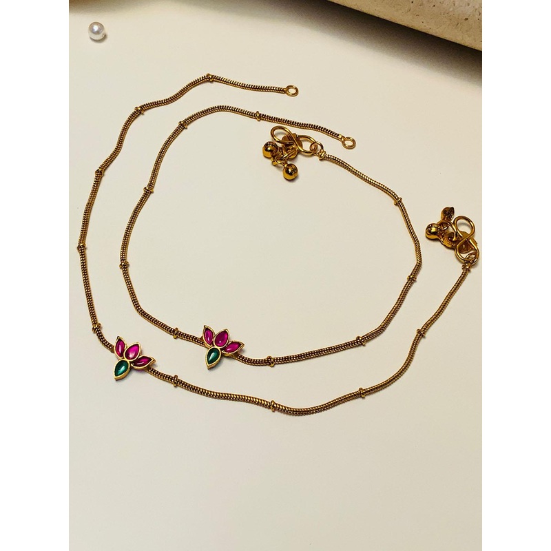 ABDESIGNS Piece Of 2 Gold Plated & Beaded Anklet