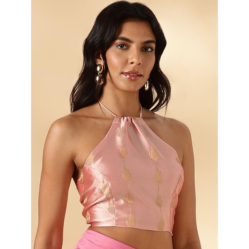 Abhishti Pink Halter Neck Crisscross Back Tie Up Blouse