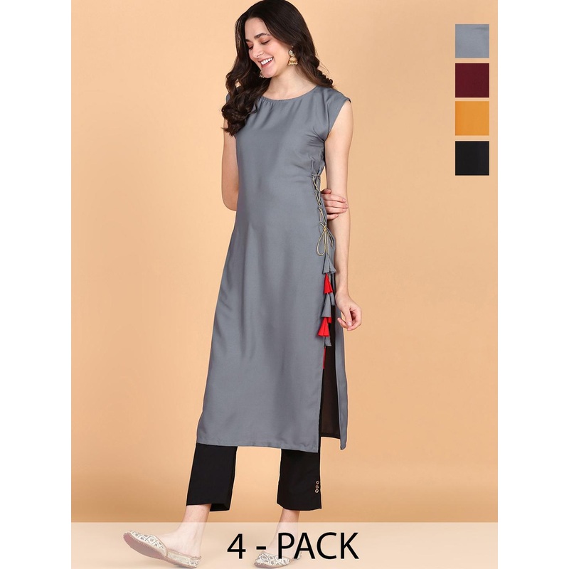 Aiza Collection Selection Of 4 Round Neck Straight Kurtas