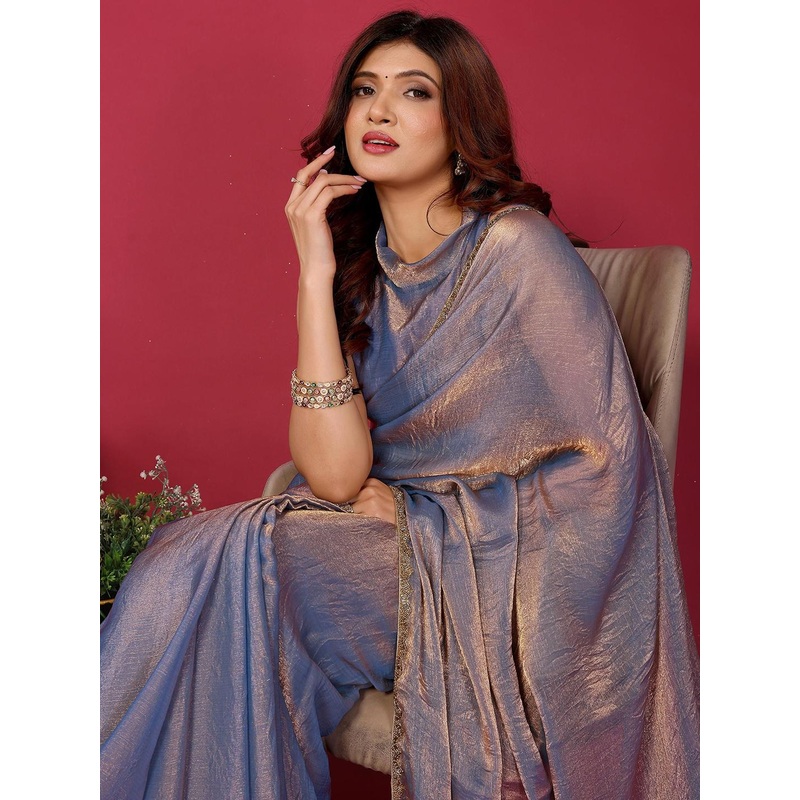 ALAGINI Beads and Stones Satin Saree