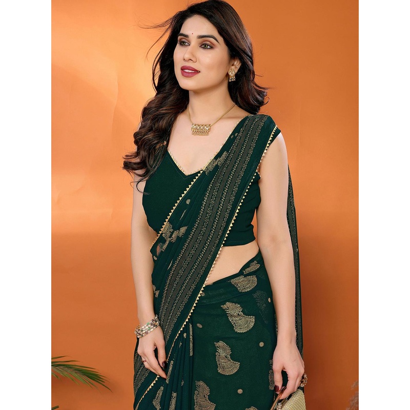 all about you Woven Design Zari Pure Georgette Banarasi Saree With Unstitched Blouse Piece
