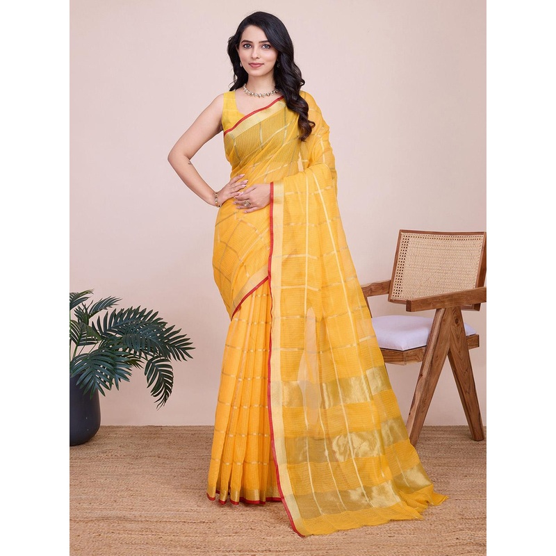 AMRUTKALA SAREES Checked Woven Design Zari Saree