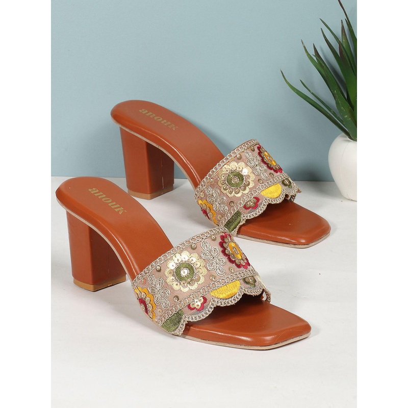 Anouk Embellished Open Toe Block Heel Sandal