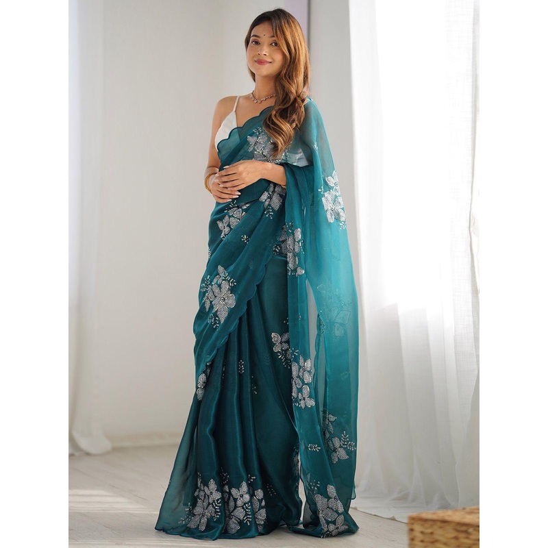 Anouk Ethnic Motifs Sequinned Organza Saree