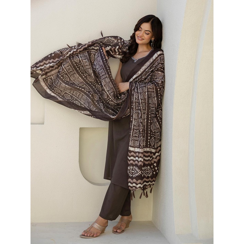 Anouk Rustic Women Dyed Regular Pure Cotton Kurta, Pyjamas With Dupatta