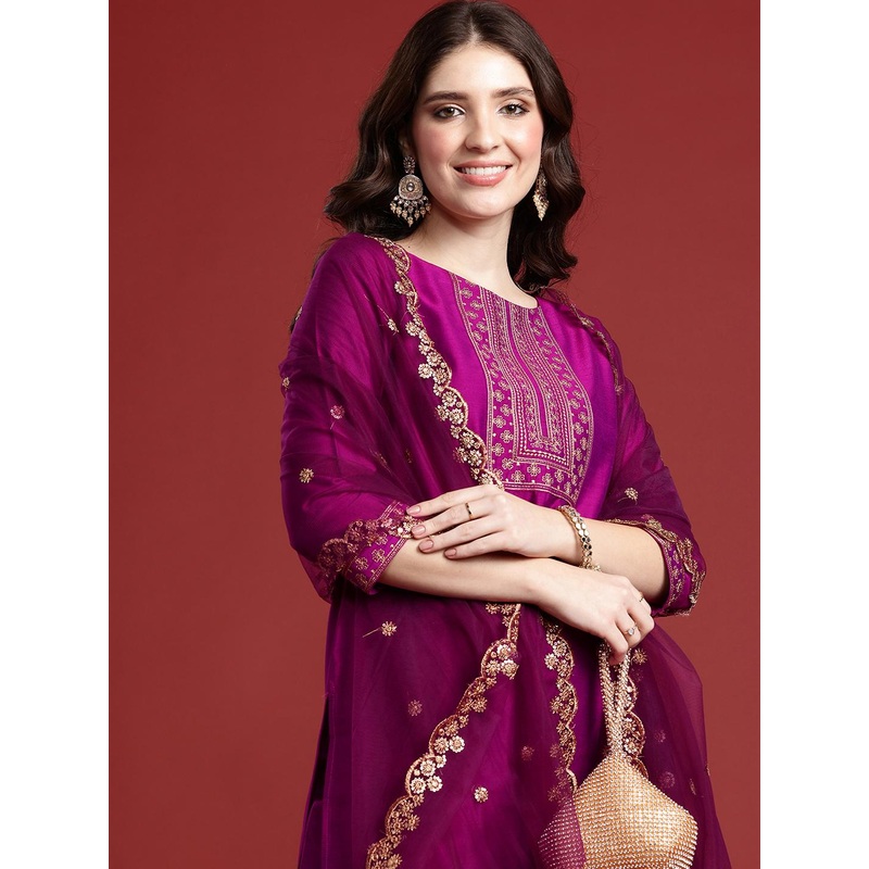 Anouk Women Ethnic Motifs Embroidered Regular Kurta with Trousers & With Dupatta