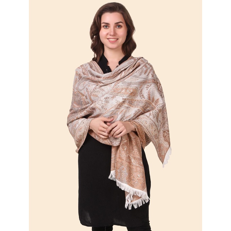 Anouk Women White & Pink Woven Design Stole