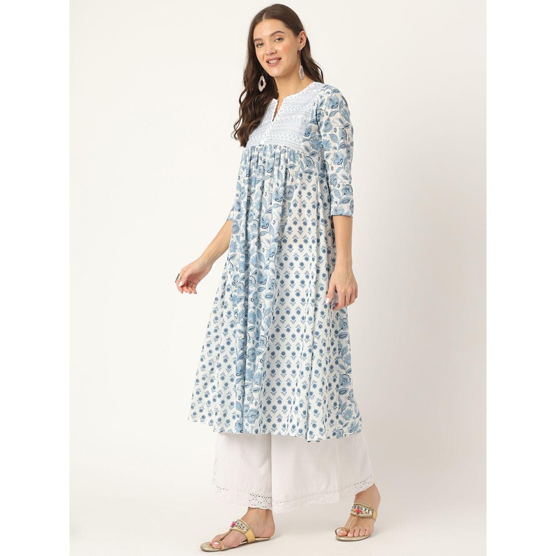 Ashlee Floral Printed Pleated Cotton Anarkali Kurta