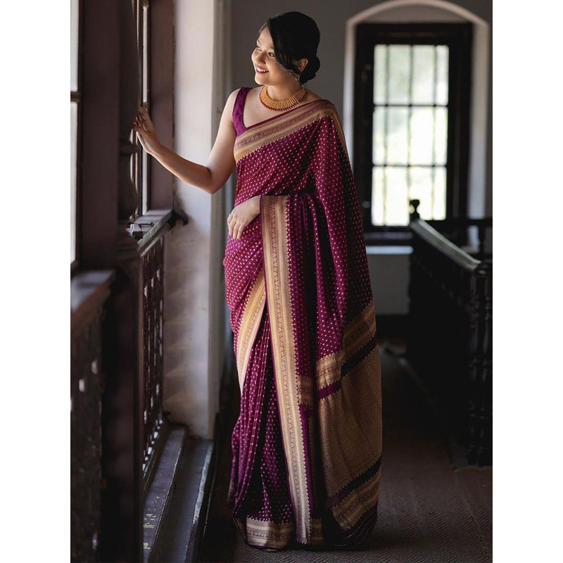 BerMondsey Ethnic Motifs Woven Design Banarasi Saree With Blouse Piece