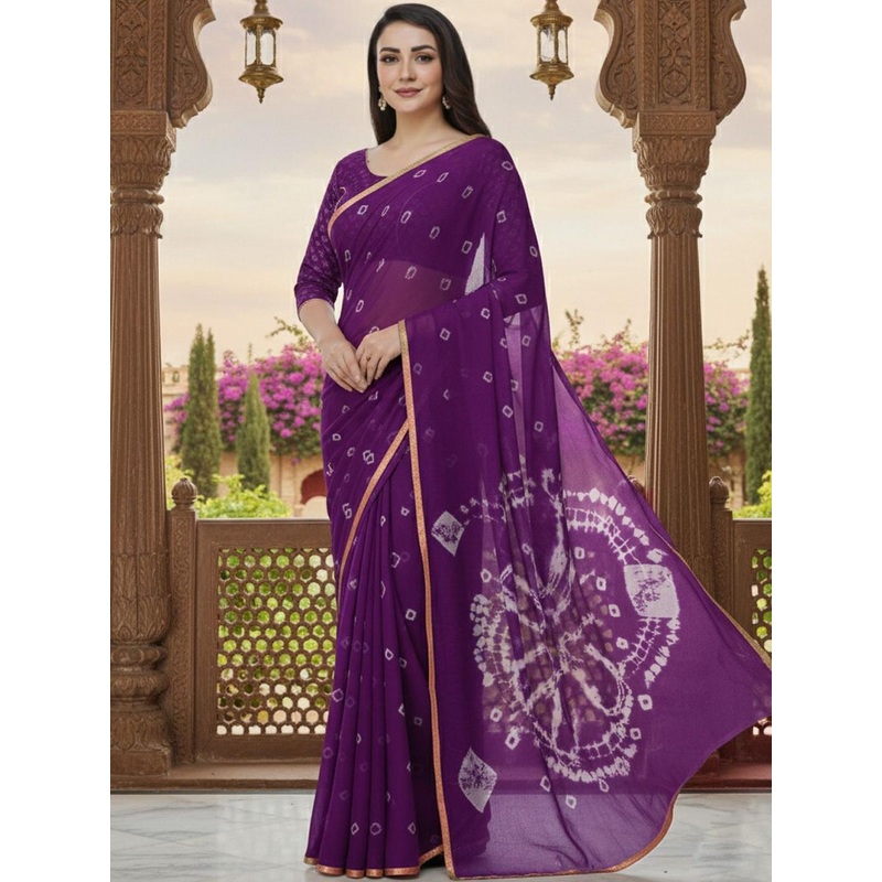CLAFOUTIS Bandhani Pure Chiffon Bandhani Saree