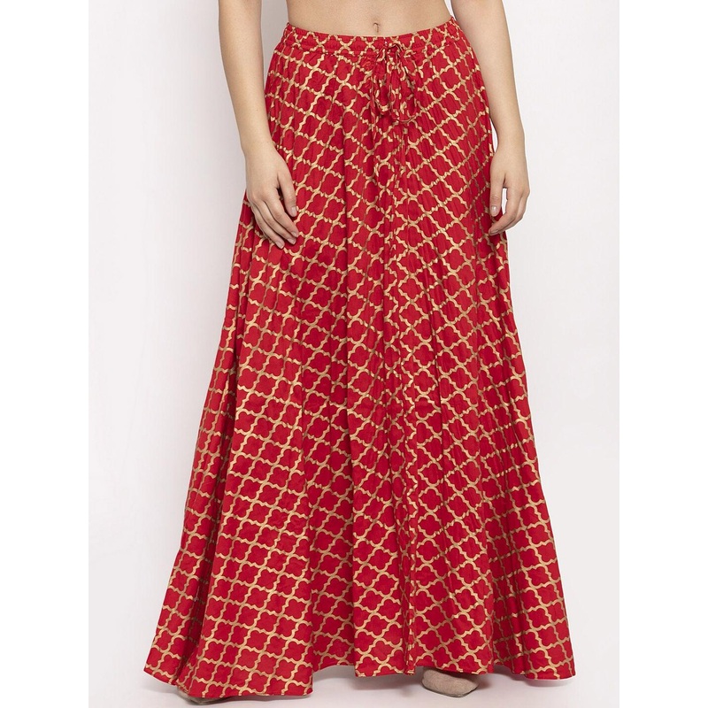 Clora Creation Red Printed Flared Maxi Skirt