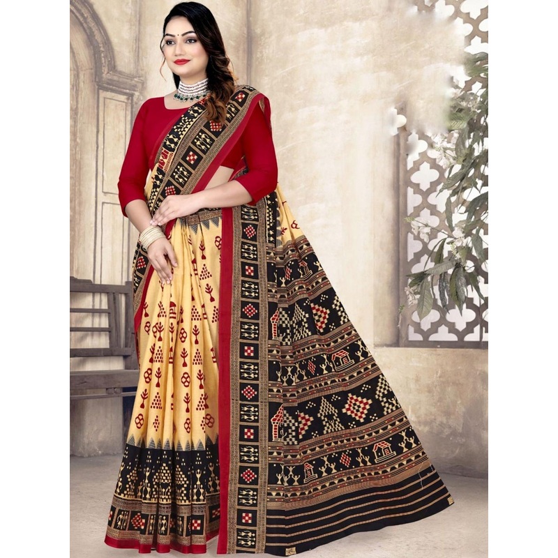 ETHNIC ODISHA HANDLOOM Ethnic Motifs Printed Pure Cotton Sambalpuri Saree