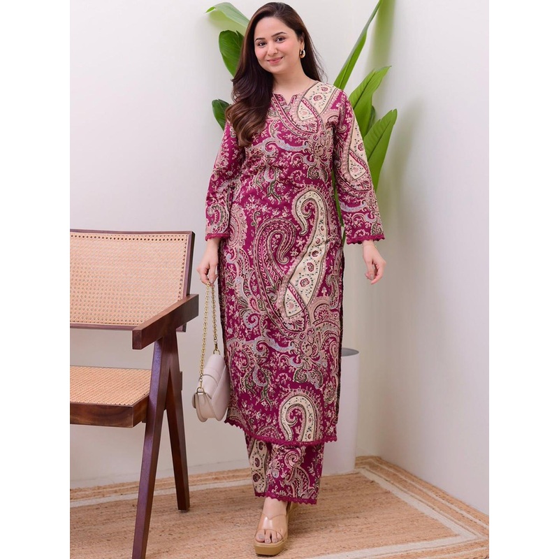 GoSriKi Paisley Printed Notch Neck Straight Kurta With Palazzos
