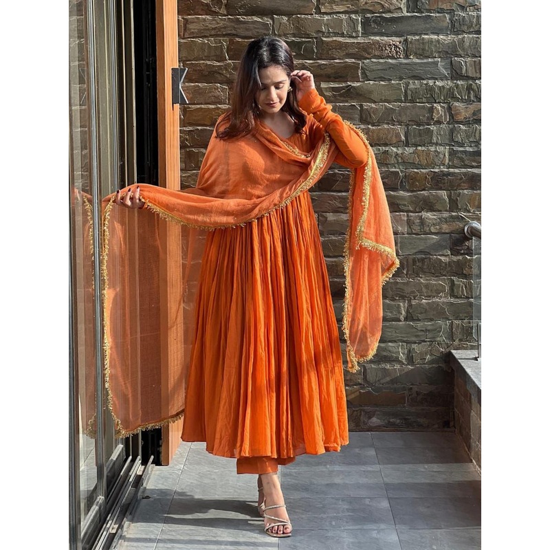 GoSriKi Women Anarkali Kurta With Trousers & Dupatta