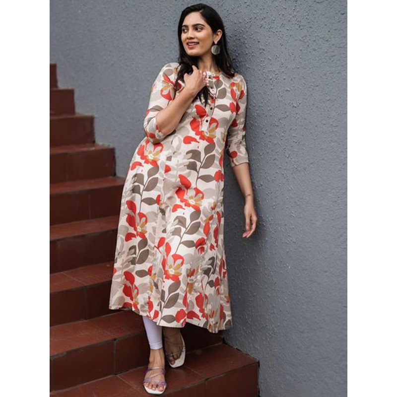 HAY Floral Printed Mandarin Collar A-Line Kurta