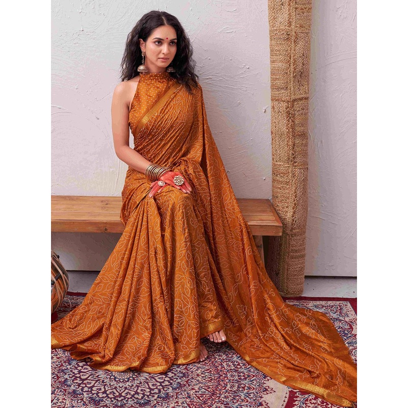 HERE&NOW Bandhani Zari Silk Blend Bandhani Saree