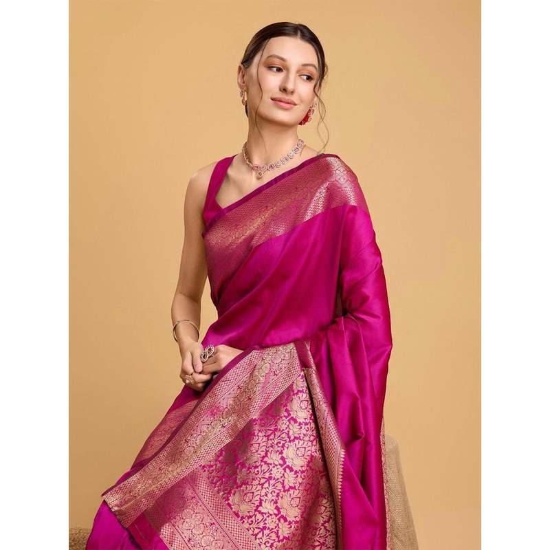House Of Pataudi Woven Embellished Art Silk Kanjivaram Pink Saree