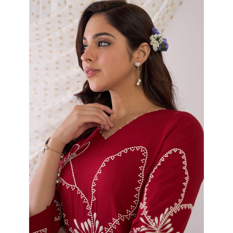 Indo Era Embroidered Three-Quarter Sleeves Tunic With Palazzo