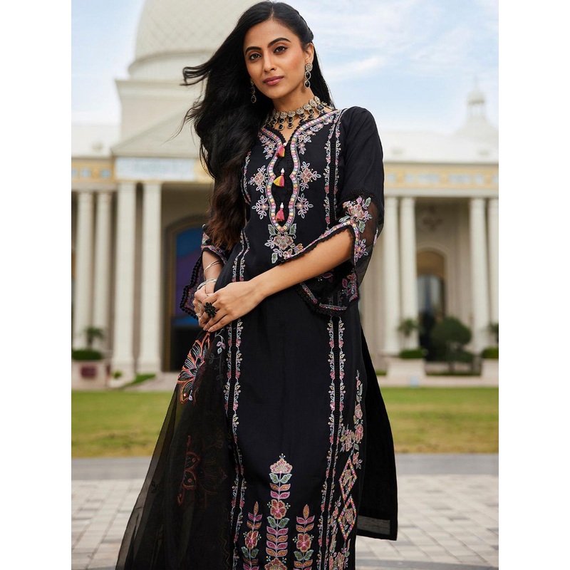 Indo Era Women Ethnic Motifs Embroidered Regular Mirror Work Kurta with Trousers & With Dupatta