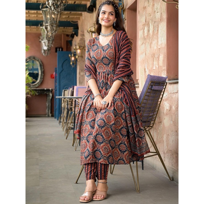 KALINI Ethnic Motifs Printed A-Line Kurta with Trousers & Dupatta