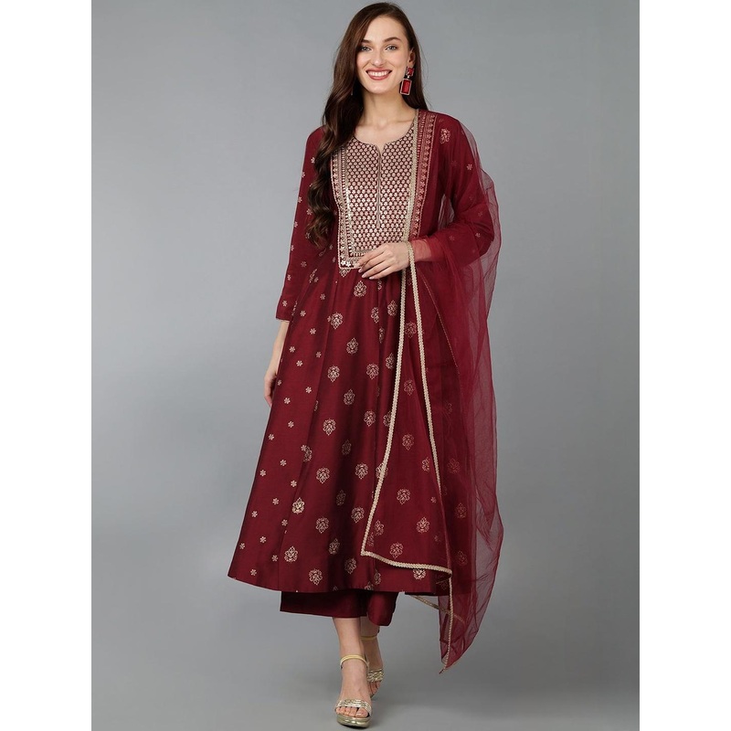 KALINI Ethnic Motifs Printed Panelled Gotta Patti Kurta with Trousers & Dupatta