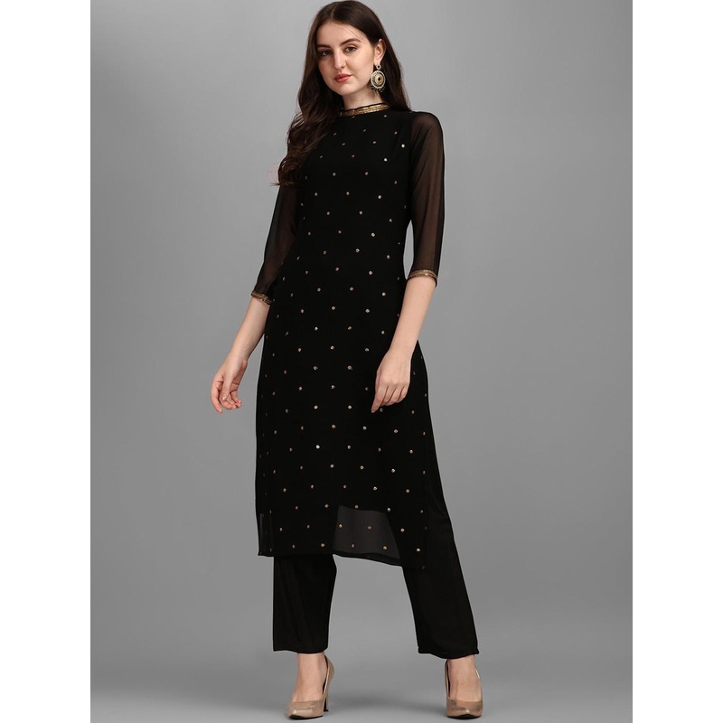 KALINI Floral Embellished Regular Straight Kurta With Trousers
