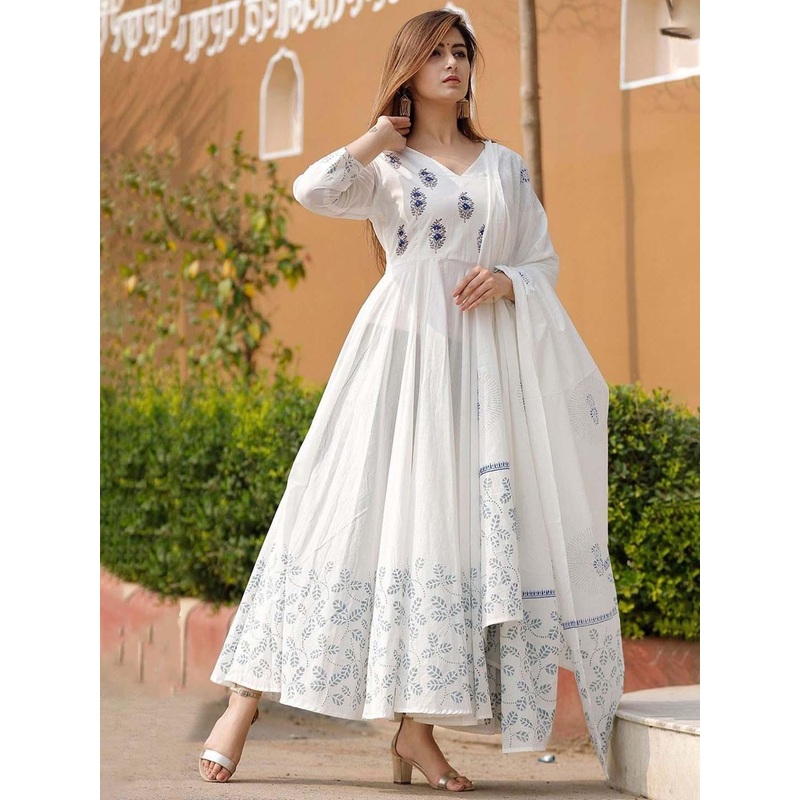 KALINI Floral Printed Pleated Anarkali Kurta With Dupatta