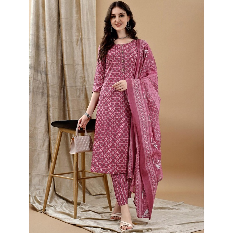KALINI Women Ethnic Motifs Printed Regular Kurta with Trousers & Dupatta