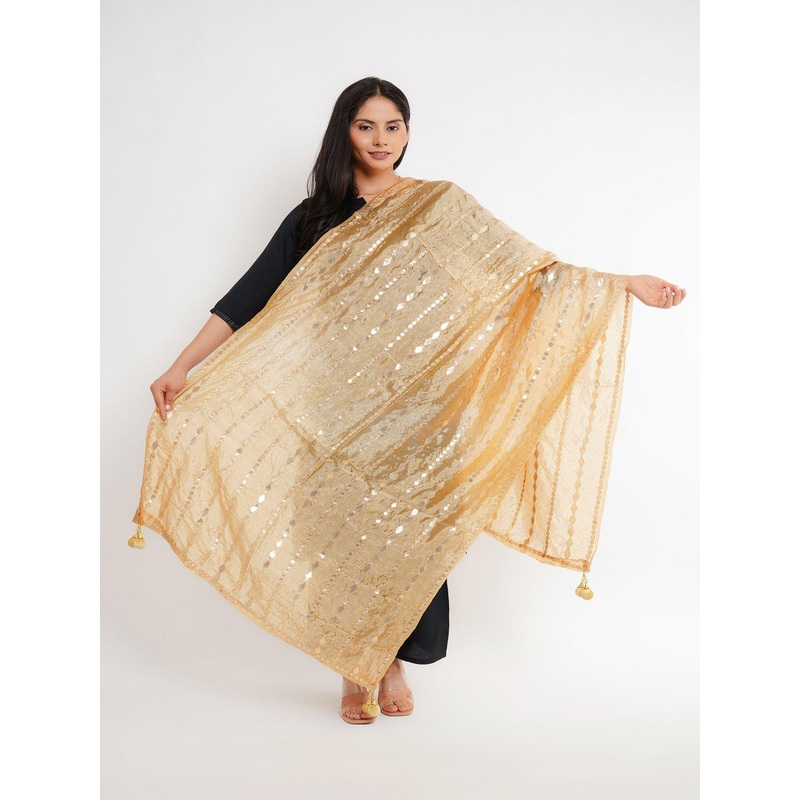 Karthav Fashion Striped Dupatta with Gotta Patti